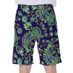 Blue Bohemian Paisley Pattern Print Men's Beach Shorts