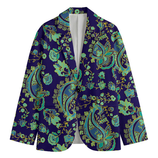 Blue Bohemian Paisley Pattern Print Men's Blazer