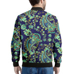 Blue Bohemian Paisley Pattern Print Men's Bomber Jacket