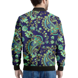 Blue Bohemian Paisley Pattern Print Men's Bomber Jacket