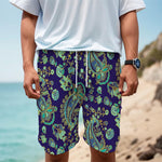 Blue Bohemian Paisley Pattern Print Men's Cargo Shorts