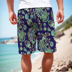 Blue Bohemian Paisley Pattern Print Men's Cargo Shorts