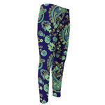 Blue Bohemian Paisley Pattern Print Men's Compression Pants