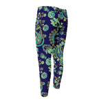 Blue Bohemian Paisley Pattern Print Men's Compression Pants