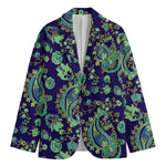 Blue Bohemian Paisley Pattern Print Men's Cotton Blazer