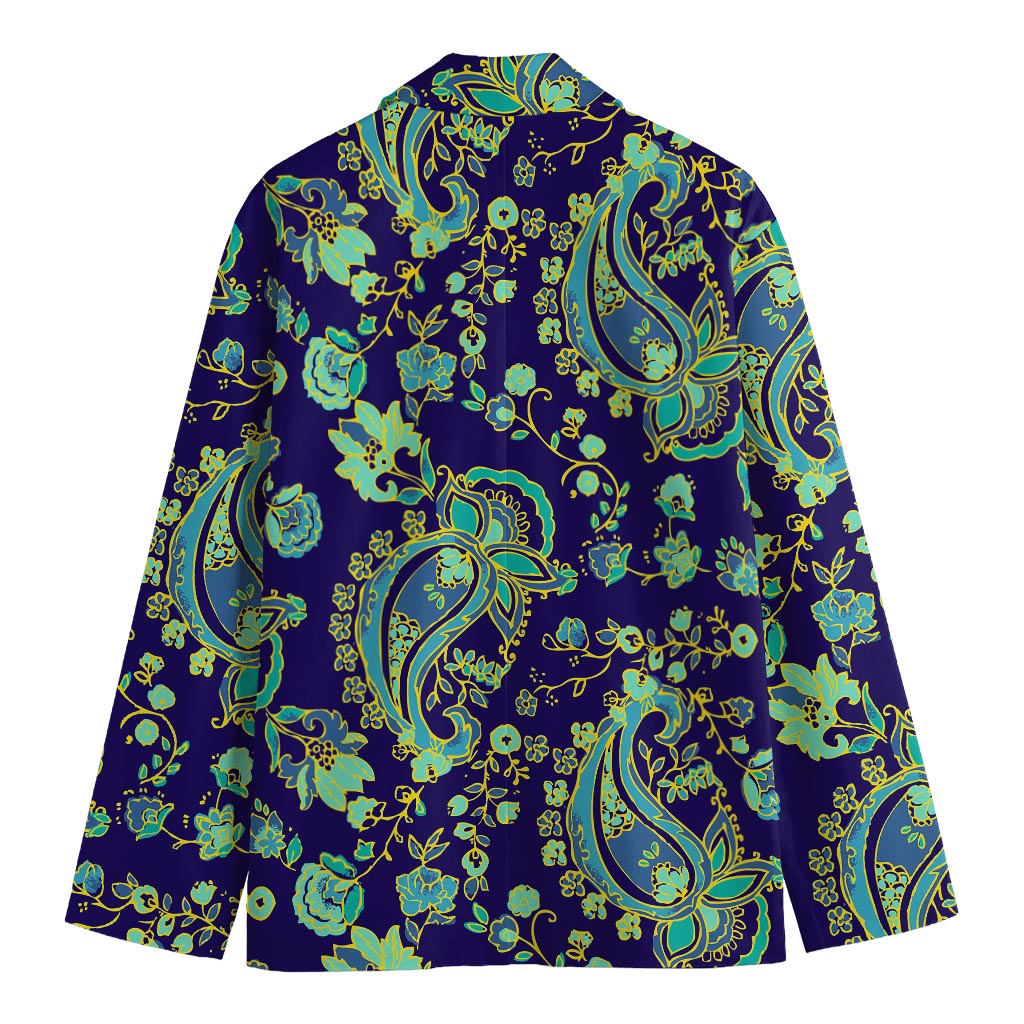 Blue Bohemian Paisley Pattern Print Men's Cotton Blazer