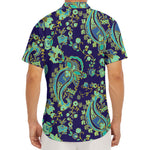 Blue Bohemian Paisley Pattern Print Men's Deep V-Neck Shirt