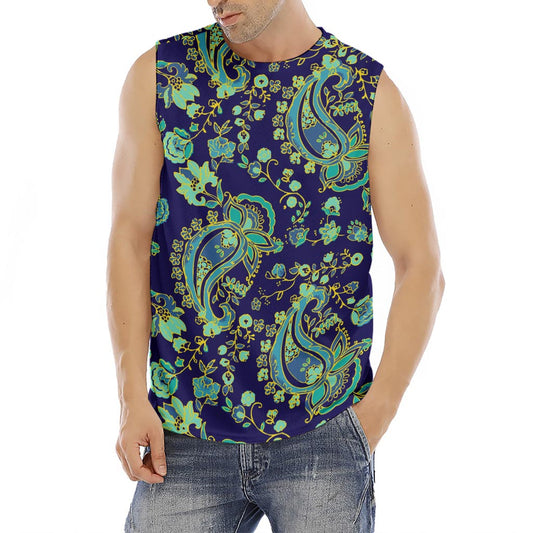 Blue Bohemian Paisley Pattern Print Men's Fitness Tank Top