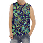 Blue Bohemian Paisley Pattern Print Men's Fitness Tank Top