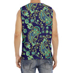 Blue Bohemian Paisley Pattern Print Men's Fitness Tank Top