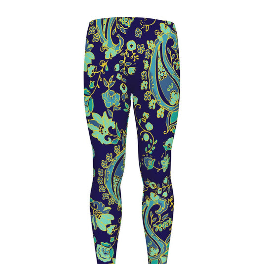 Blue Bohemian Paisley Pattern Print Men's leggings