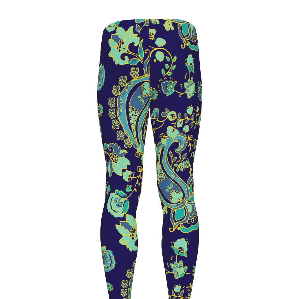 Blue Bohemian Paisley Pattern Print Men's leggings