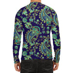 Blue Bohemian Paisley Pattern Print Men's Long Sleeve Rash Guard