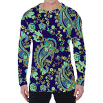 Blue Bohemian Paisley Pattern Print Men's Long Sleeve T-Shirt
