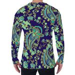 Blue Bohemian Paisley Pattern Print Men's Long Sleeve T-Shirt