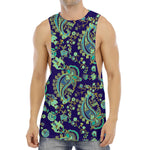 Blue Bohemian Paisley Pattern Print Men's Muscle Tank Top