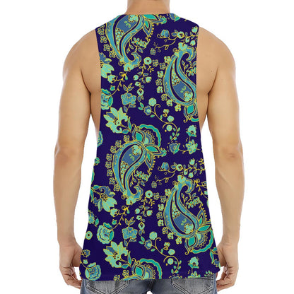 Blue Bohemian Paisley Pattern Print Men's Muscle Tank Top