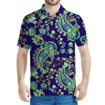Blue Bohemian Paisley Pattern Print Men's Polo Shirt