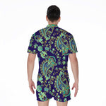 Blue Bohemian Paisley Pattern Print Men's Rompers