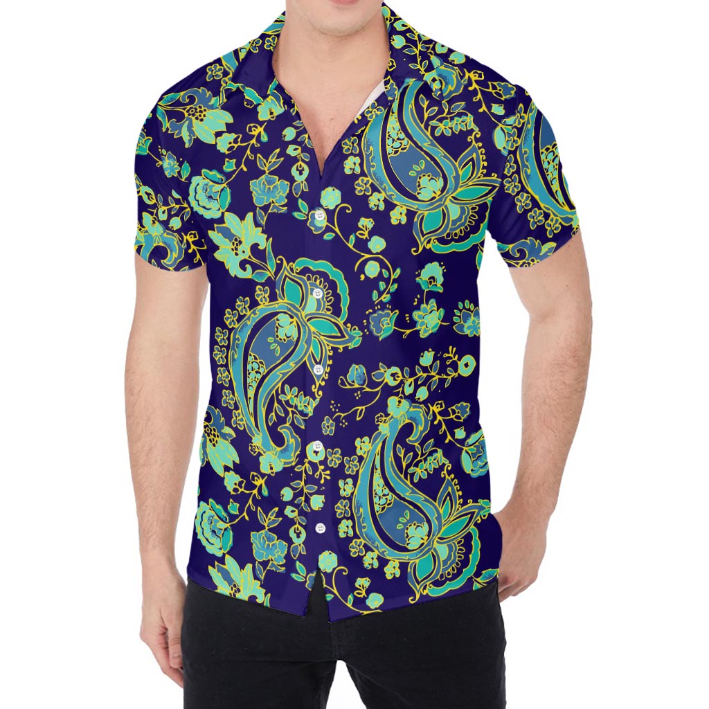 Blue Bohemian Paisley Pattern Print Men's Shirt