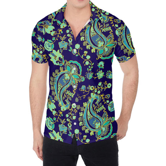 Blue Bohemian Paisley Pattern Print Men's Shirt
