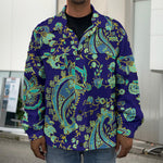 Blue Bohemian Paisley Pattern Print Men's Shirt Jacket