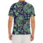 Blue Bohemian Paisley Pattern Print Men's Short Sleeve Rash Guard