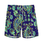 Blue Bohemian Paisley Pattern Print Men's Sports Shorts