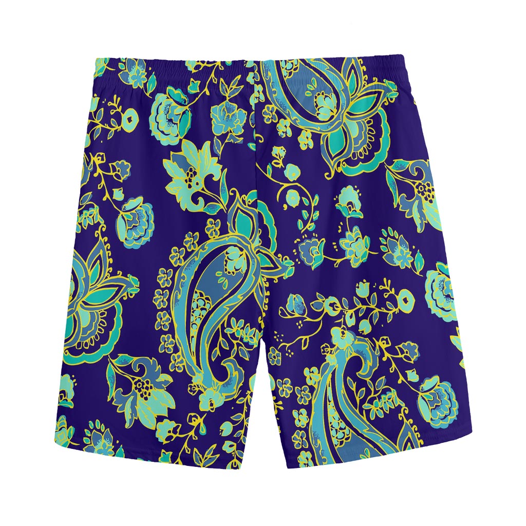 Blue Bohemian Paisley Pattern Print Men's Sports Shorts