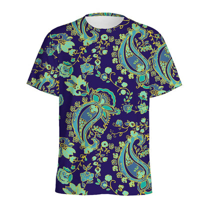 Blue Bohemian Paisley Pattern Print Men's Sports T-Shirt