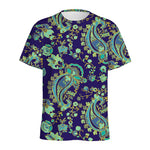 Blue Bohemian Paisley Pattern Print Men's Sports T-Shirt