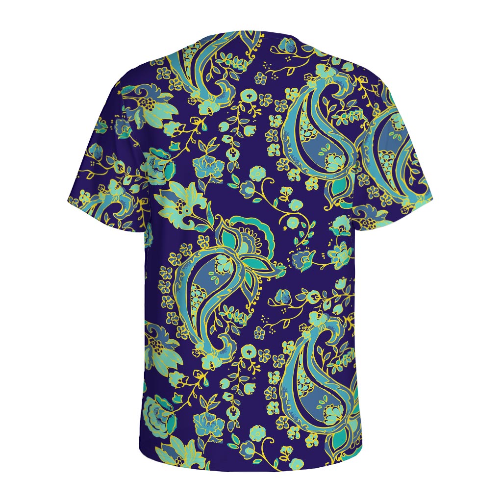 Blue Bohemian Paisley Pattern Print Men's Sports T-Shirt