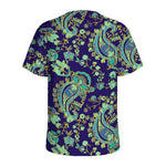 Blue Bohemian Paisley Pattern Print Men's Sports T-Shirt