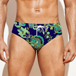 Blue Bohemian Paisley Pattern Print Men's Swim Briefs