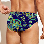 Blue Bohemian Paisley Pattern Print Men's Swim Briefs