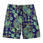 Blue Bohemian Paisley Pattern Print Men's Swim Trunks