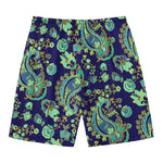 Blue Bohemian Paisley Pattern Print Men's Swim Trunks