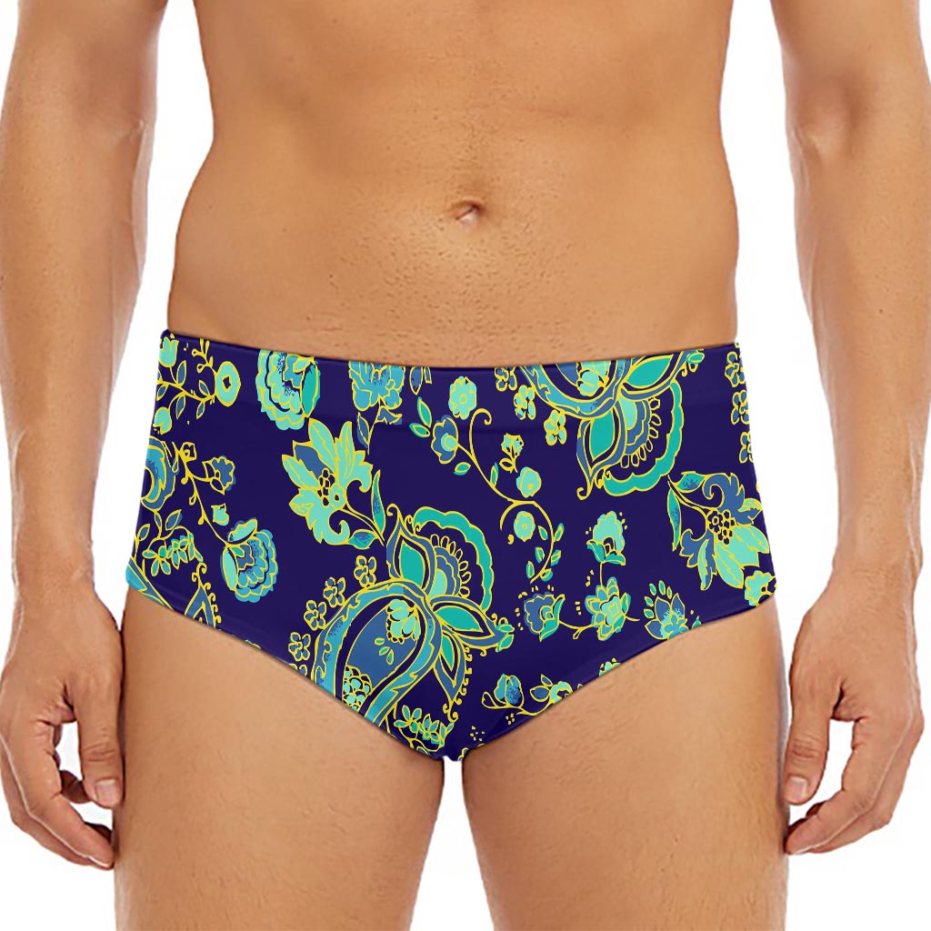 Blue Bohemian Paisley Pattern Print Men's Triangle Swim Briefs