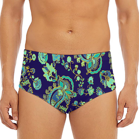 Blue Bohemian Paisley Pattern Print Men's Triangle Swim Briefs