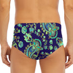 Blue Bohemian Paisley Pattern Print Men's Triangle Swim Briefs