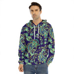 Blue Bohemian Paisley Pattern Print Men's Velvet Pullover Hoodie