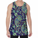 Blue Bohemian Paisley Pattern Print Men's Velvet Tank Top