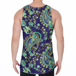 Blue Bohemian Paisley Pattern Print Men's Velvet Tank Top