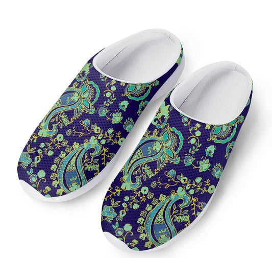 Blue Bohemian Paisley Pattern Print Mesh Casual Shoes