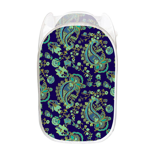Blue Bohemian Paisley Pattern Print Mesh Laundry Hamper
