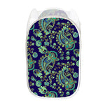 Blue Bohemian Paisley Pattern Print Mesh Laundry Hamper