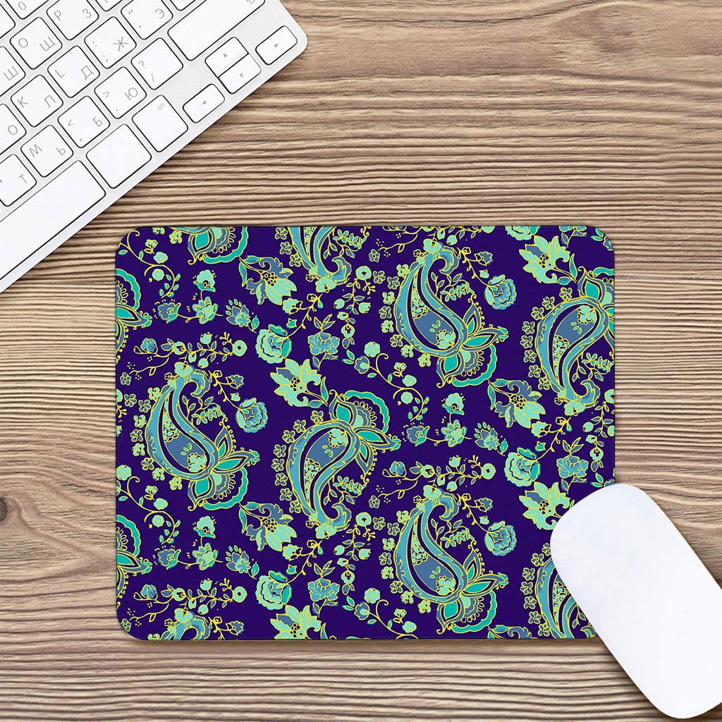 Blue Bohemian Paisley Pattern Print Mouse Pad