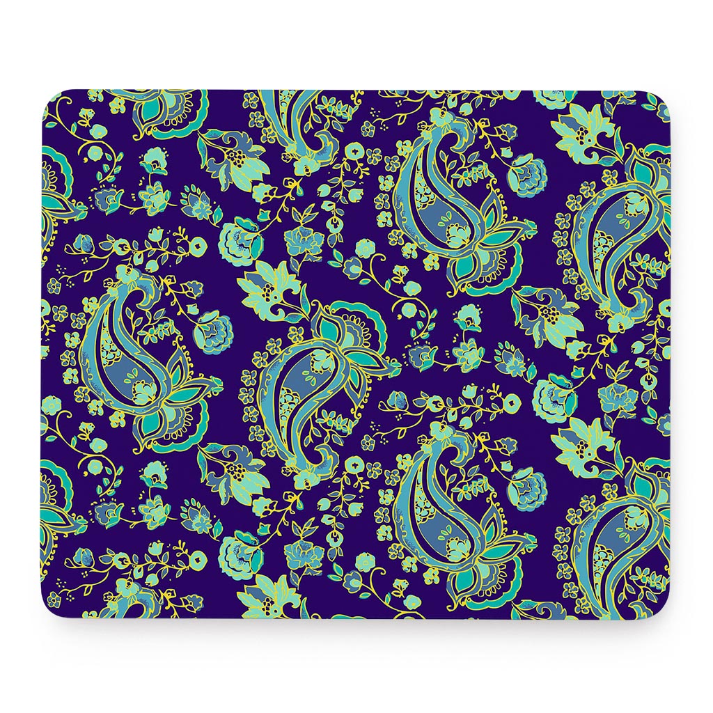 Blue Bohemian Paisley Pattern Print Mouse Pad