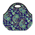 Blue Bohemian Paisley Pattern Print Neoprene Lunch Bag