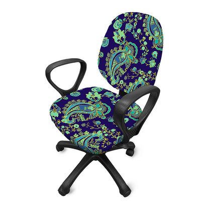 Blue Bohemian Paisley Pattern Print Office Chair Cover